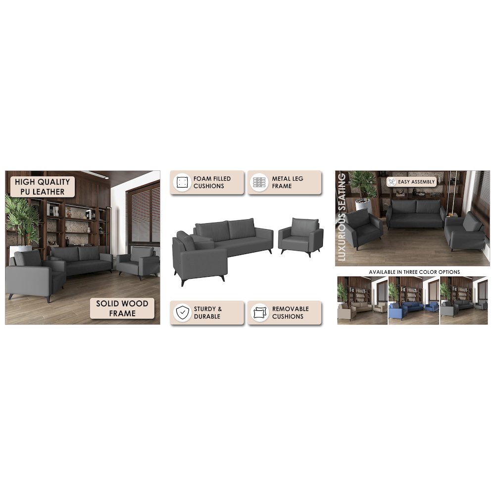 Inno Collection Sofa Set, 2 Single Seaters, and 3 seater In Grey. Picture 19