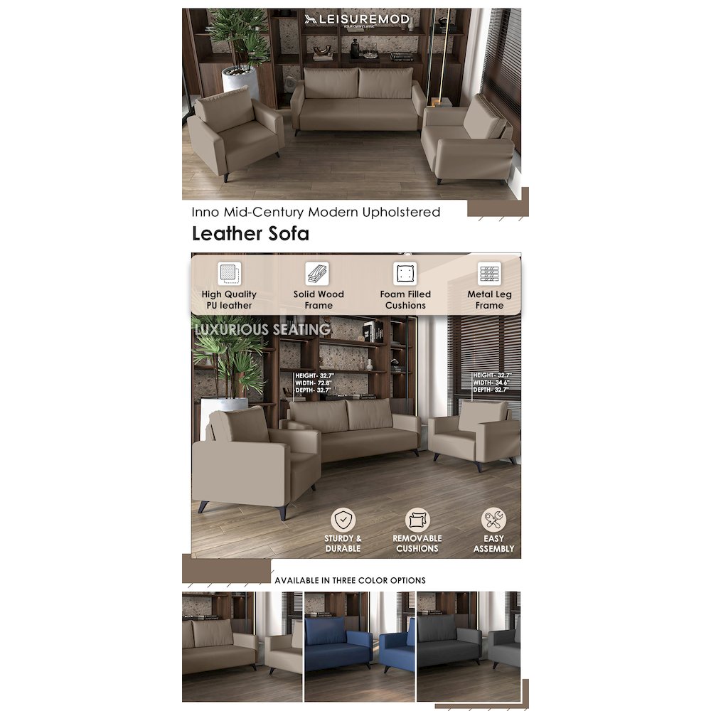 Inno Collection Sofa Set, 2 Single Seaters, and 3 seater In TAupe. Picture 13