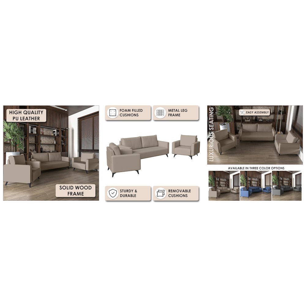 Inno Collection Sofa Set, 2 Single Seaters, and 3 seater In TAupe. Picture 19