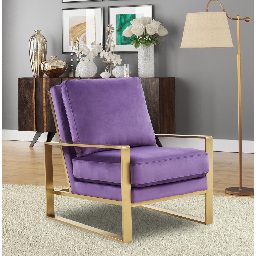 Jefferson Velvet Design Accent Armchair With Gold Brass Finish Frame. Picture 2