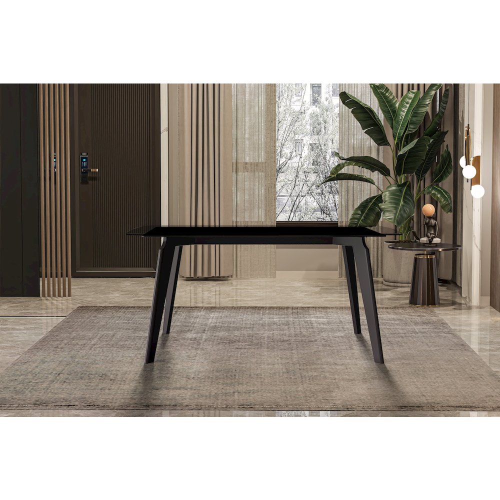 Krevor Series Modern Dining Table Silver Base, With 62 Clear Glass Top. Picture 4