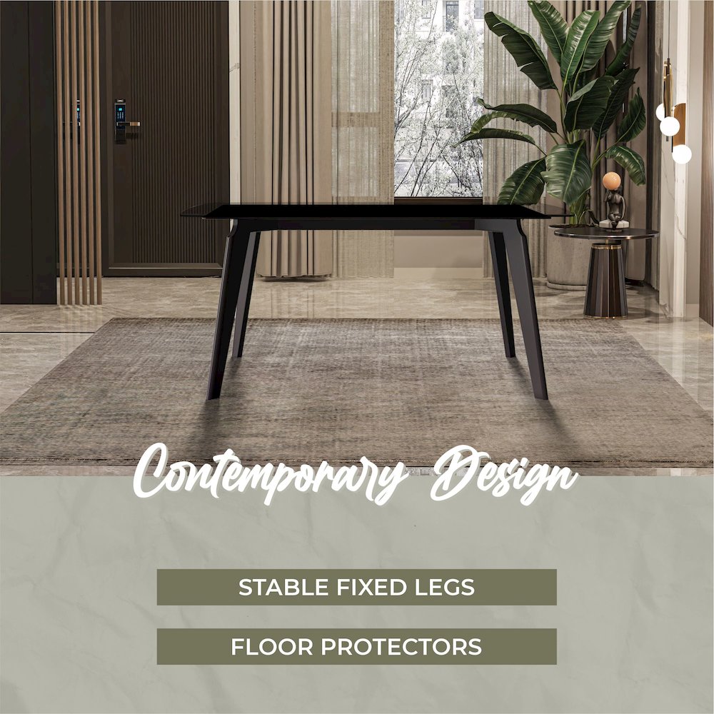 Krevor Series Modern Dining Table Silver Base, With 62 Clear Glass Top. Picture 5