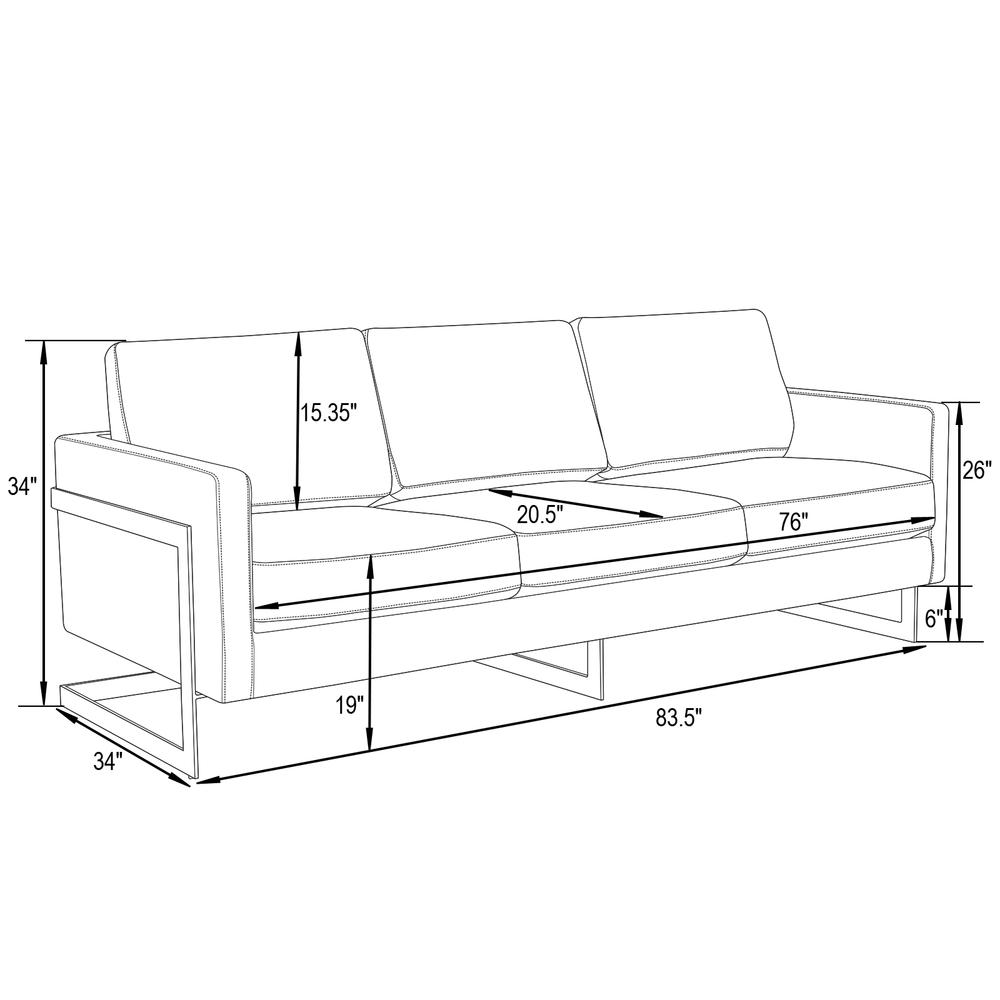LeisureMod Lincoln Modern Mid-Century Upholstered Velvet Sofa with Gold Frame - Midnight Black. Picture 8
