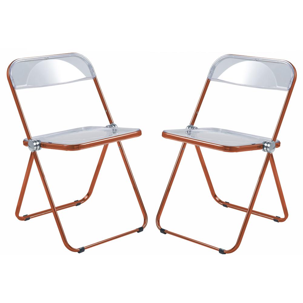 Lawrence Acrylic Folding Chair With Orange Metal Frame. Picture 12
