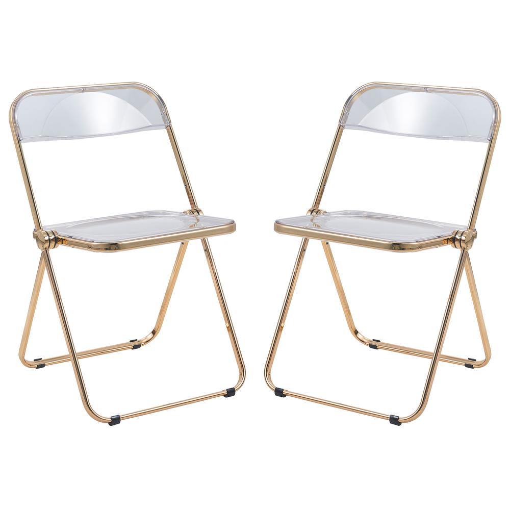 Lawrence Acrylic Folding Chair With Gold Metal Frame. Picture 12