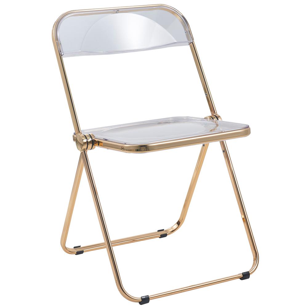 Lawrence Acrylic Folding Chair With Gold Metal Frame. Picture 1