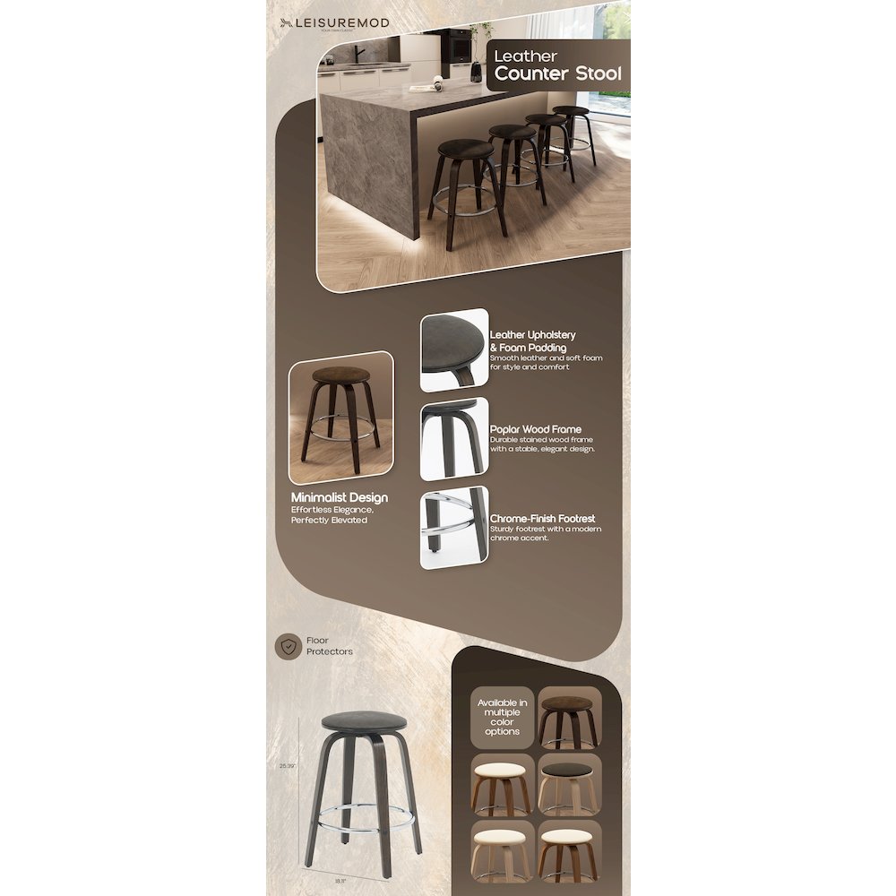 Wooden Counter Stool Pelya Collection Modern Style Walnut Glazed color in Brown. Picture 25