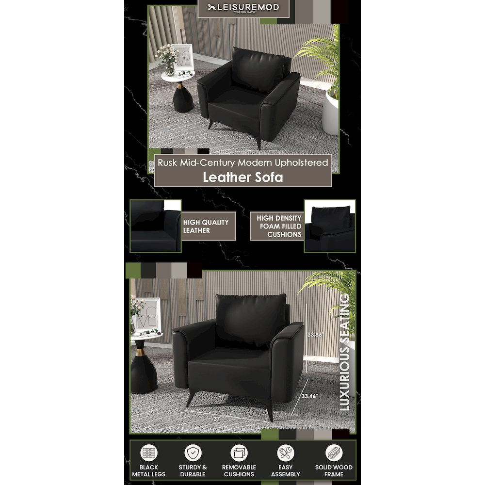 Rusk Collection Modern Single Seater Sofa In Black. Picture 17