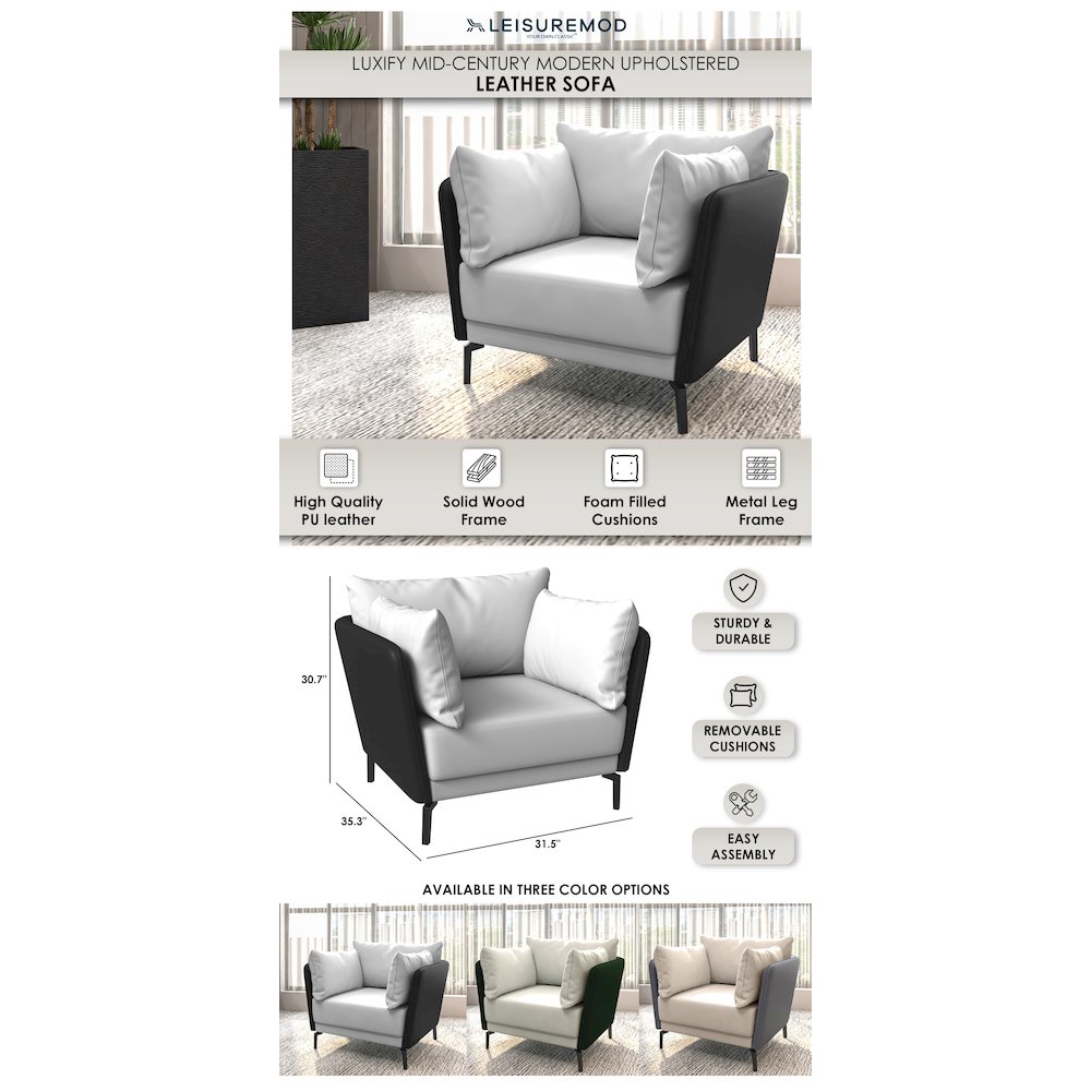 Luxify Collection Single Seater Sofa in Black/Grey. Picture 13