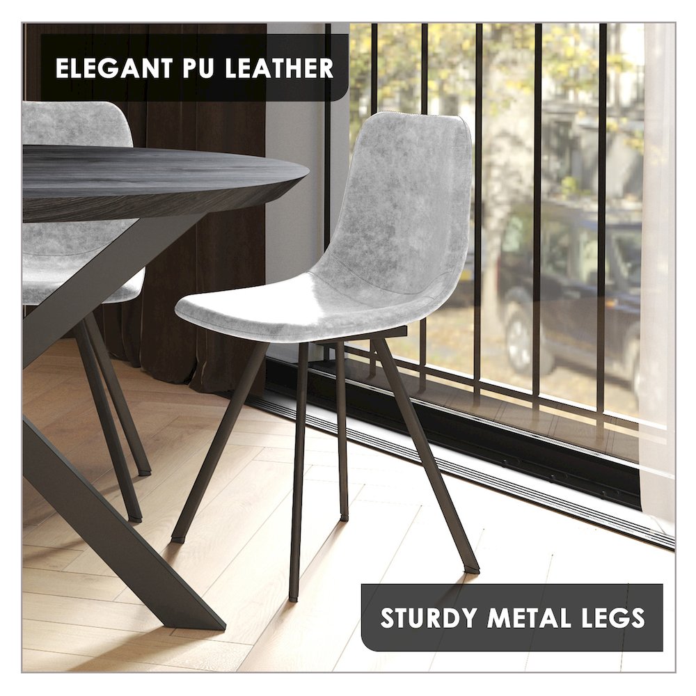 Markley Modern Leather Dining Chair With Metal Legs, Light Grey. Picture 47