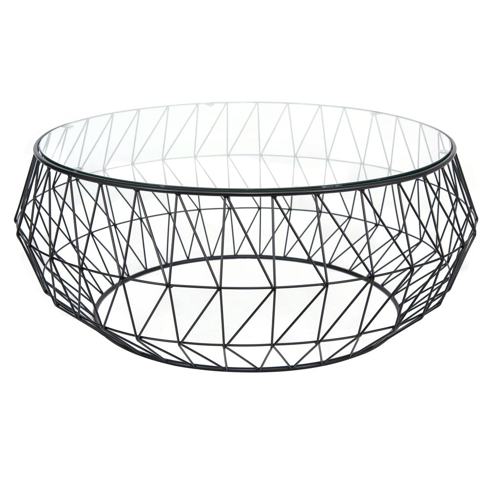 Malibu Modern Round Glass Top Coffee Table With Metal Base. Picture 1