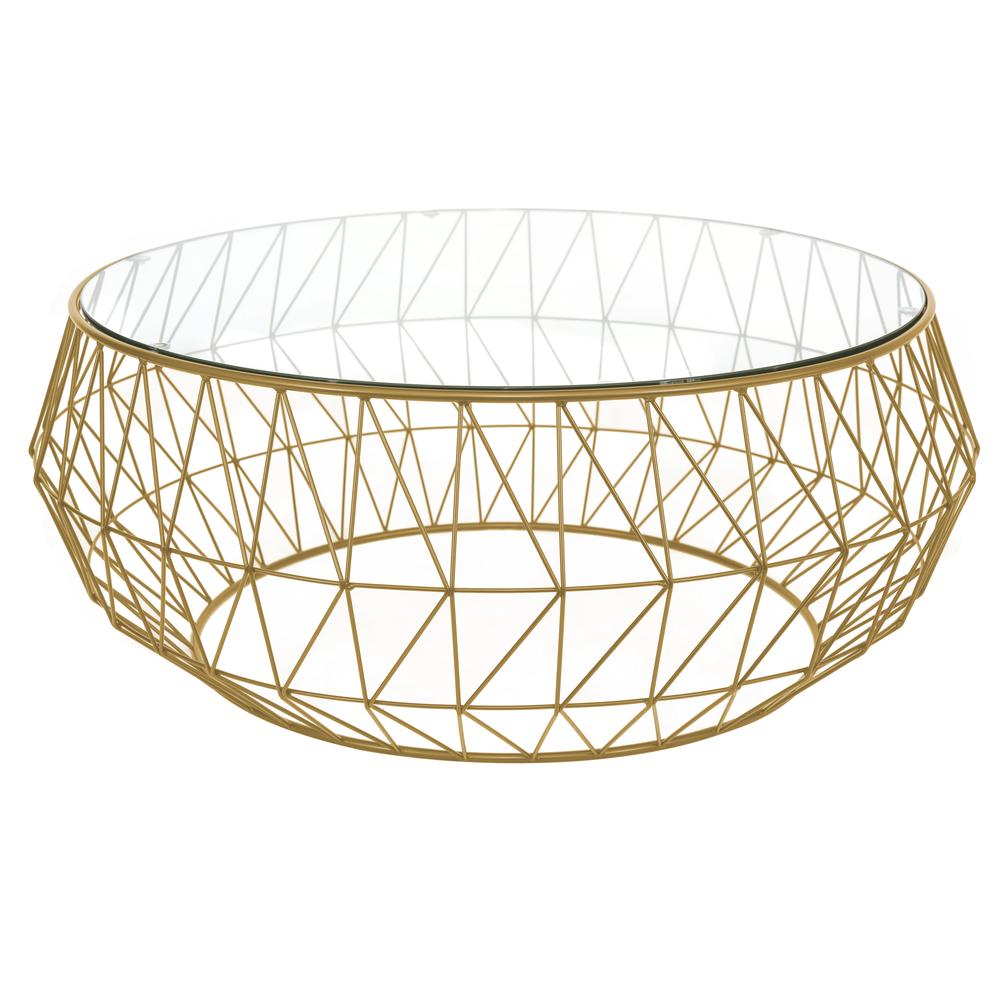 Malibu Modern Round Glass Top Coffee Table With Metal Base. Picture 1
