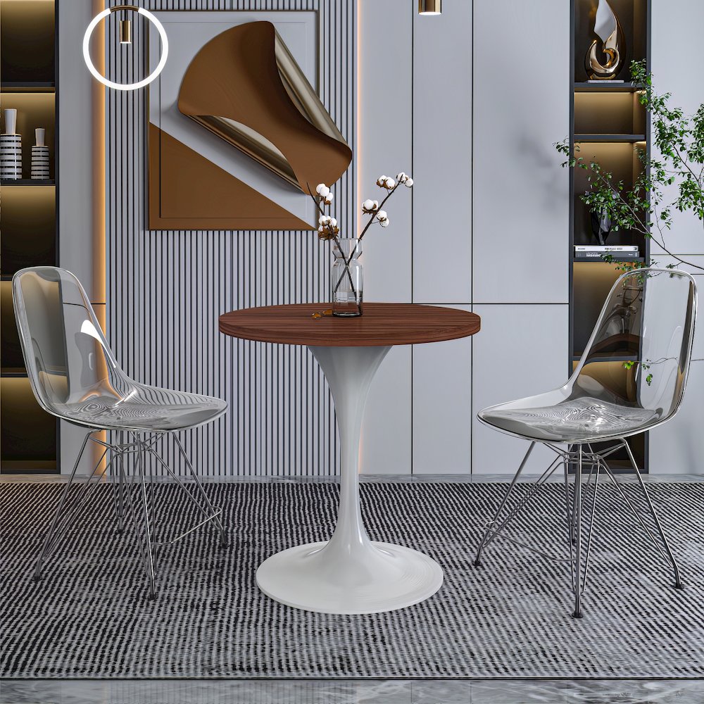 Verve Collection 27 Round Dining Table, White Base with Cognac Brown MDF Top. Picture 16