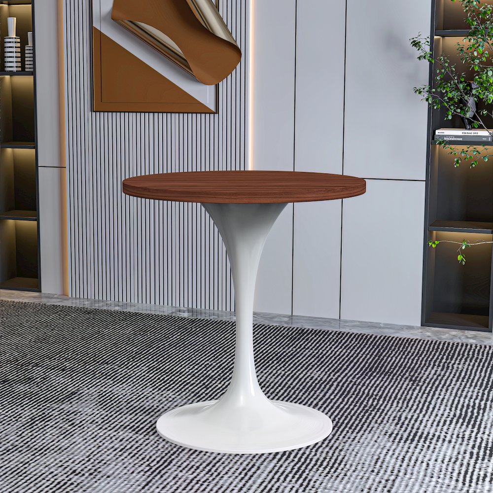 Verve Collection 27 Round Dining Table, White Base with Cognac Brown MDF Top. Picture 17