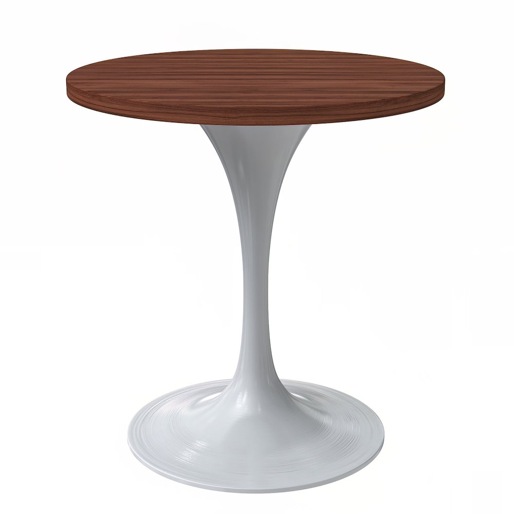 Verve Collection 27 Round Dining Table, White Base with Cognac Brown MDF Top. Picture 14