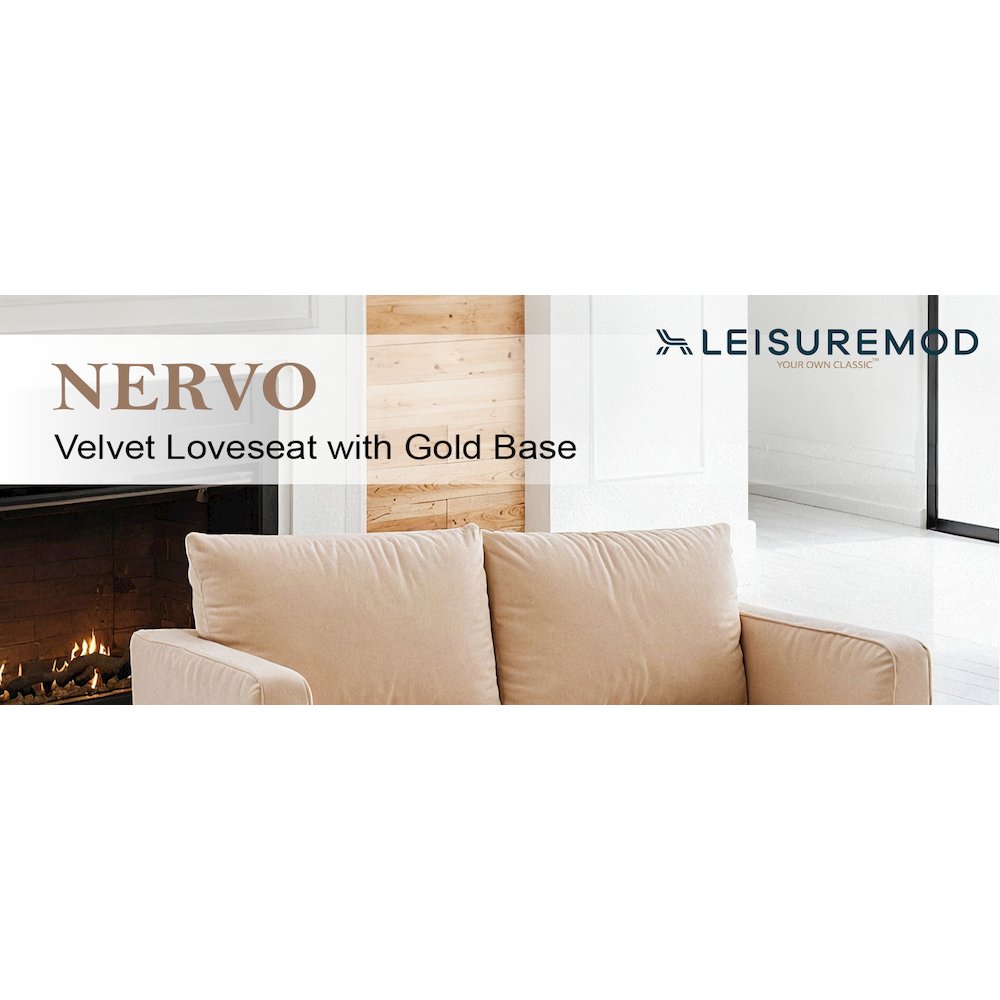 Nervo Modern Mid-Century Upholstered Velvet Loveseat with Gold Frame. Picture 31