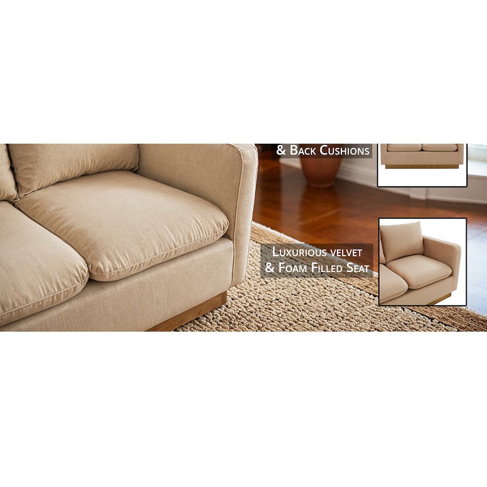Nervo Modern Mid-Century Upholstered Velvet Loveseat with Gold Frame. Picture 32