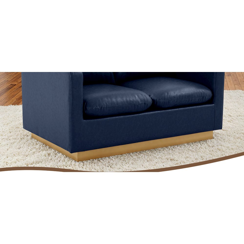 Nervo Modern Mid-Century Upholstered Leather Loveseat with Gold Frame. Picture 14