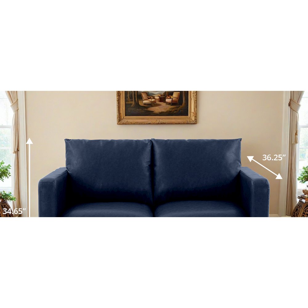 Nervo Modern Mid-Century Upholstered Leather Loveseat with Gold Frame. Picture 12