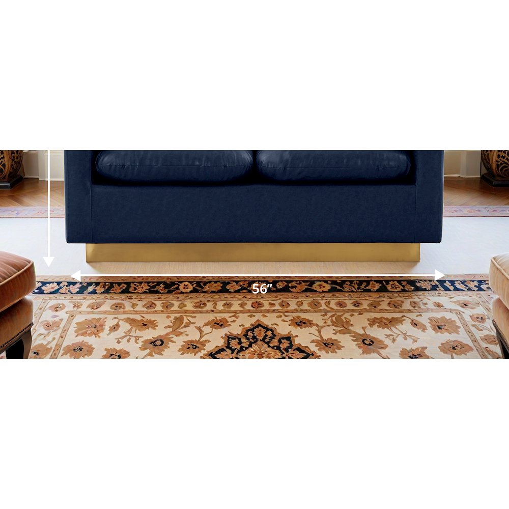 Nervo Modern Mid-Century Upholstered Leather Loveseat with Gold Frame. Picture 16