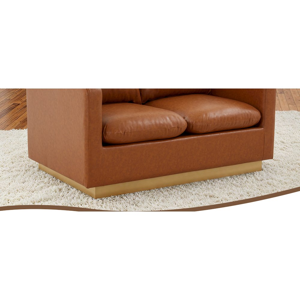 Nervo Modern Mid-Century Upholstered Leather Loveseat with Gold Frame. Picture 17