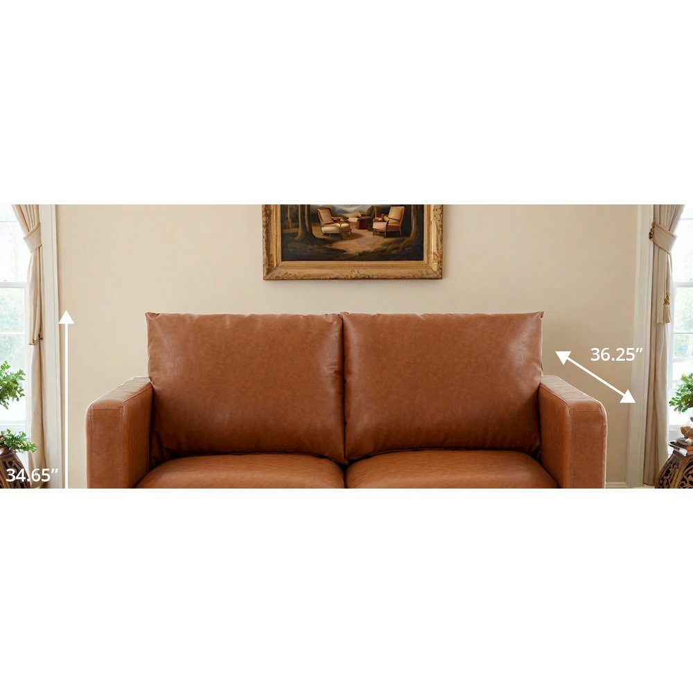 Nervo Modern Mid-Century Upholstered Leather Loveseat with Gold Frame. Picture 20