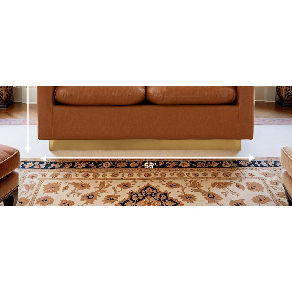 Nervo Modern Mid-Century Upholstered Leather Loveseat with Gold Frame. Picture 21