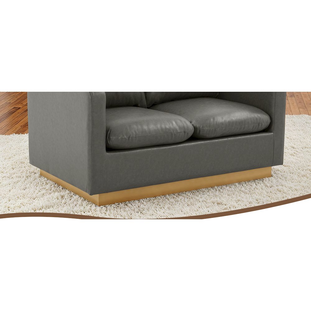 Nervo Modern Mid-Century Upholstered Leather Loveseat with Gold Frame. Picture 9