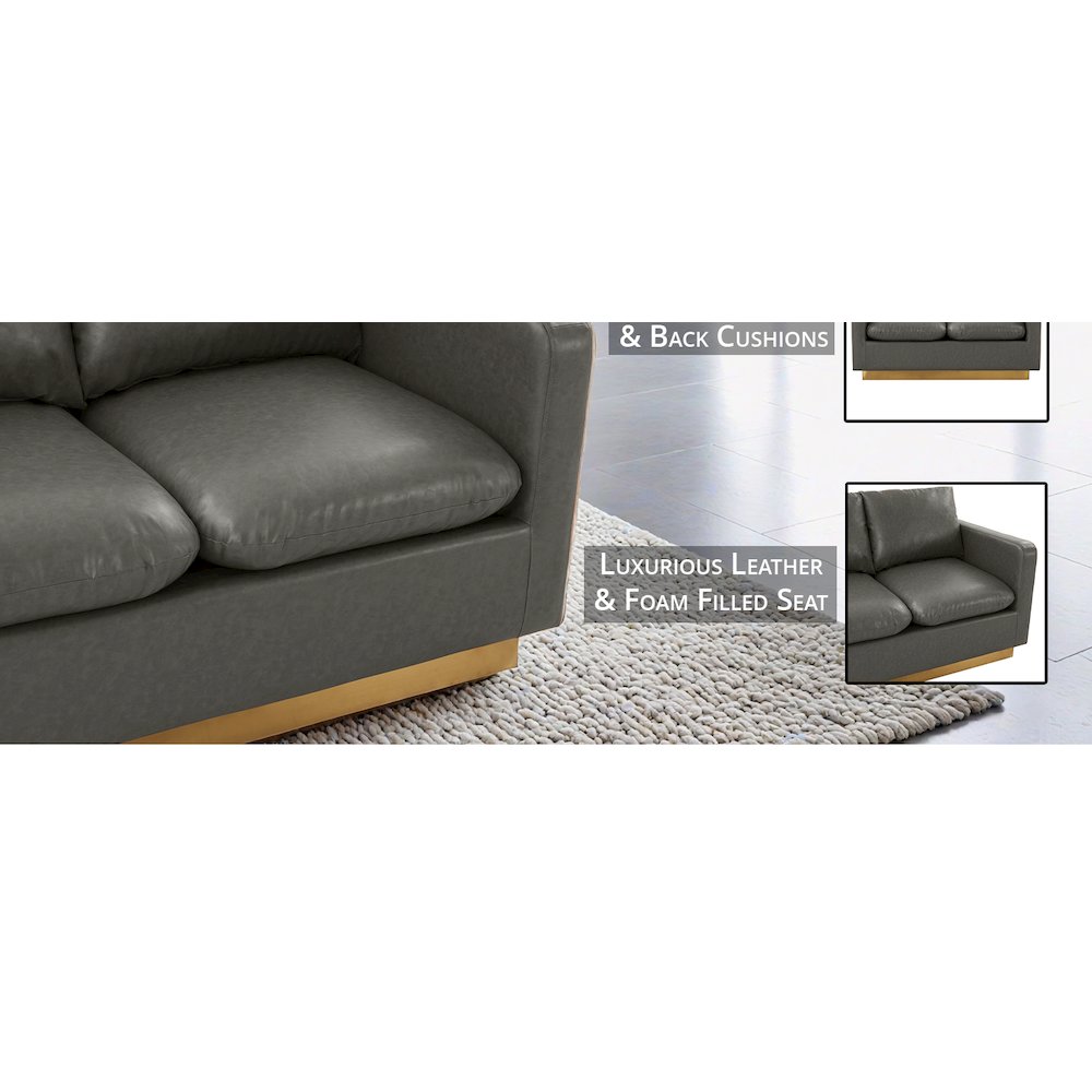 Nervo Modern Mid-Century Upholstered Leather Loveseat with Gold Frame. Picture 12
