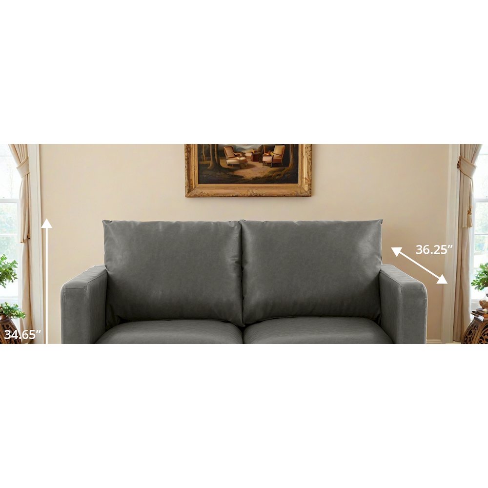 Nervo Modern Mid-Century Upholstered Leather Loveseat with Gold Frame. Picture 15