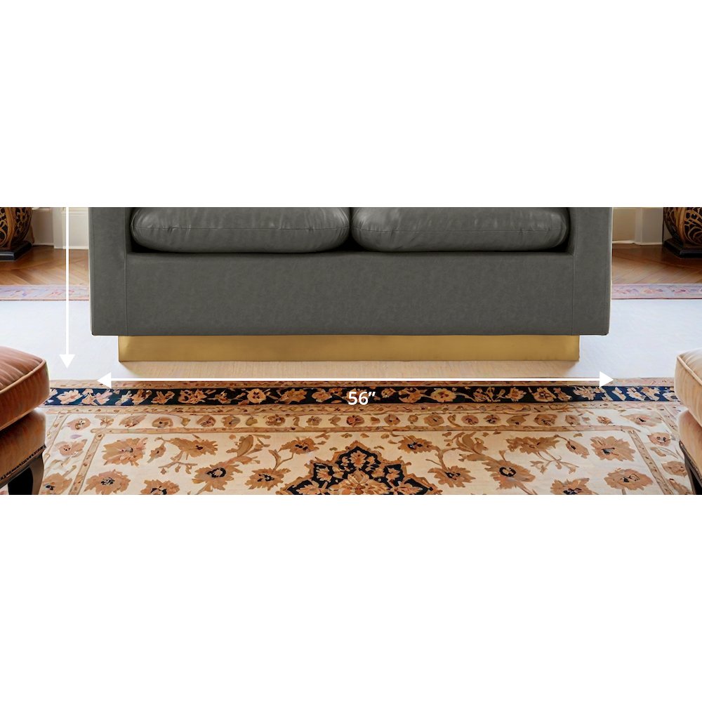 Nervo Modern Mid-Century Upholstered Leather Loveseat with Gold Frame. Picture 14