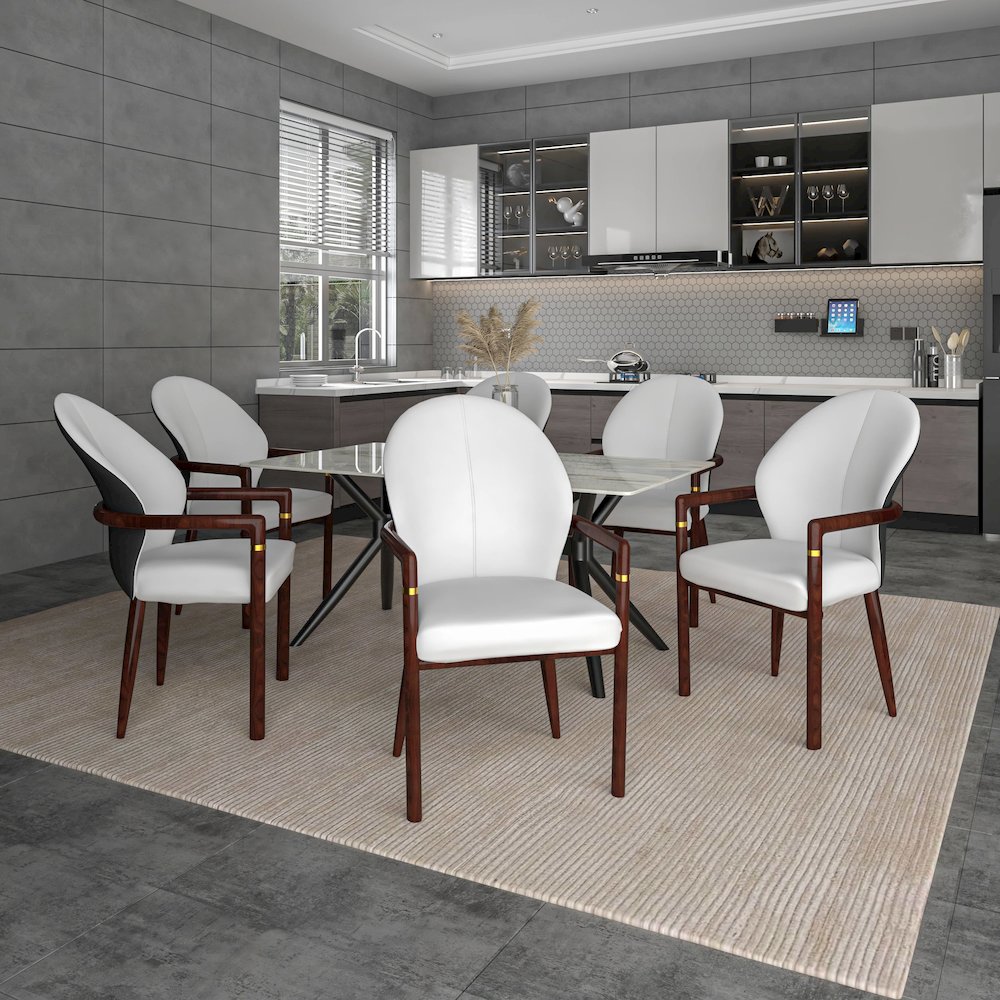 Opaline Series Elegant Wooden Dining Chair in Black Velvet and White. Picture 25