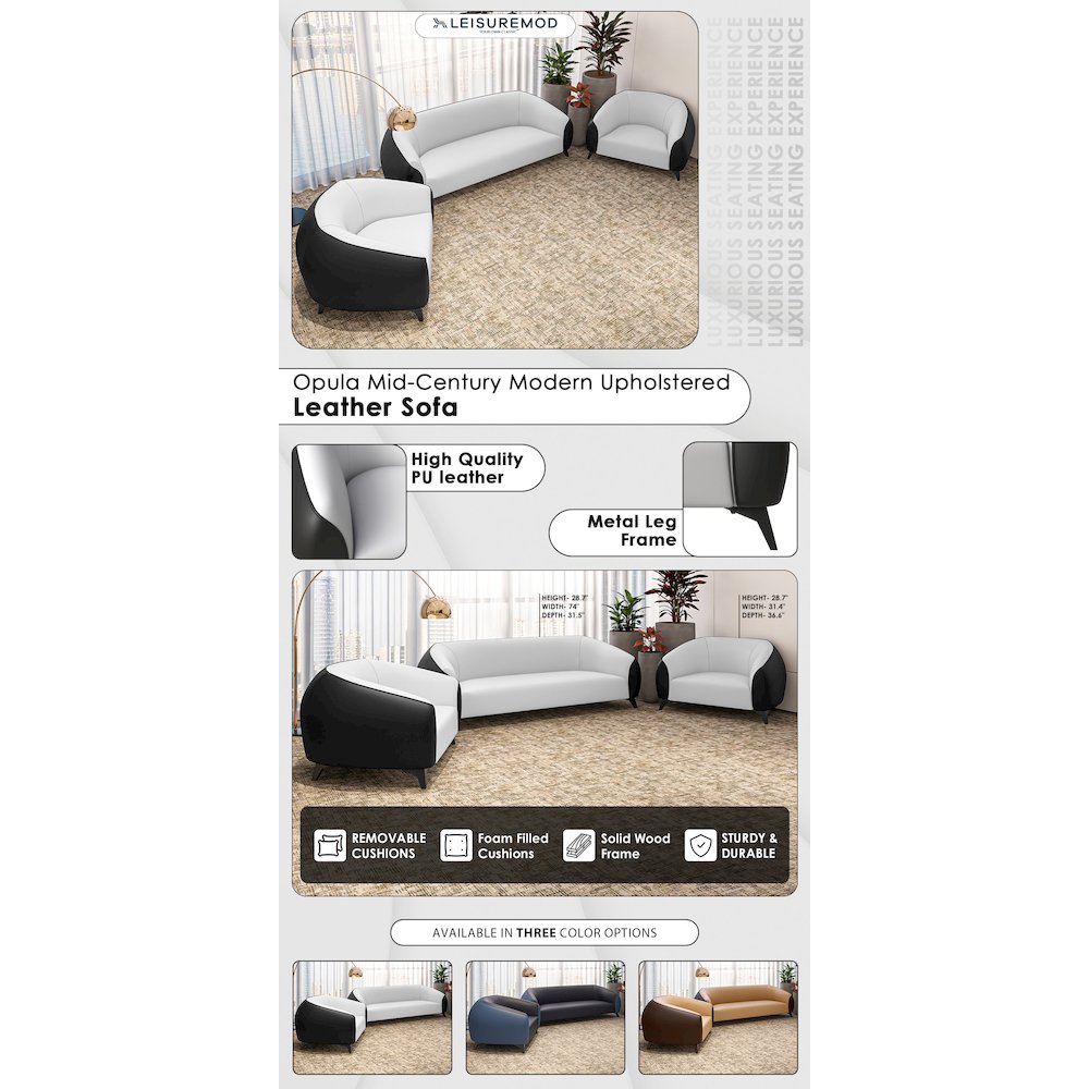Opula Collection Sofa Set, 2 Single Seaters, and 3 seater In Black\White. Picture 13