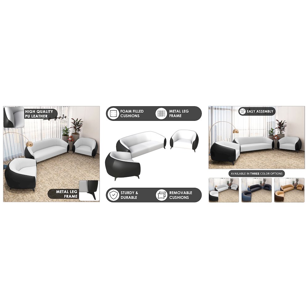 Opula Collection Sofa Set, 2 Single Seaters, and 3 seater In Black\White. Picture 19