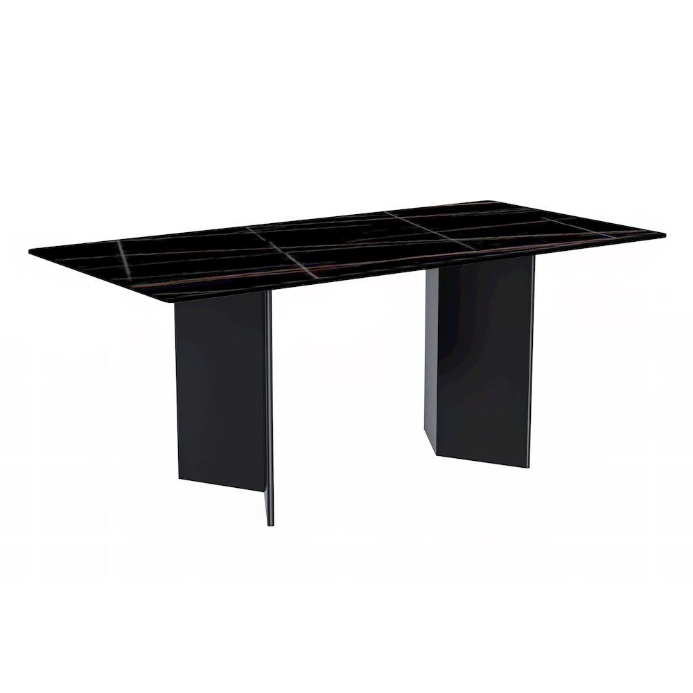 Dining Table Black Stainless Steel Base, With 62 Black/Gold Sintered Stone Top. Picture 1