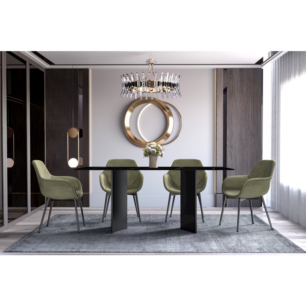 Dining Table Black Stainless Steel Base, With 62 Black/Gold Sintered Stone Top. Picture 3