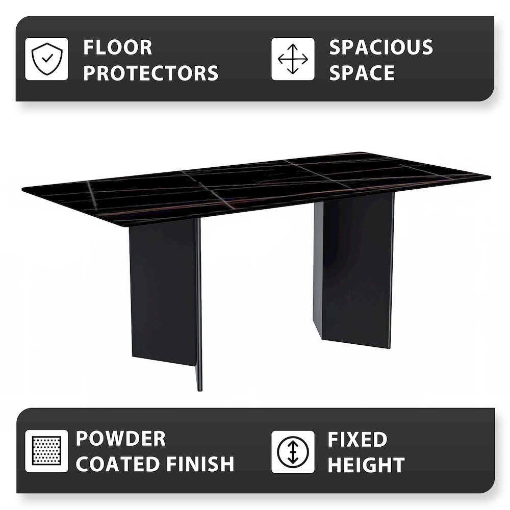 Dining Table Black Stainless Steel Base, With 62 Black/Gold Sintered Stone Top. Picture 5