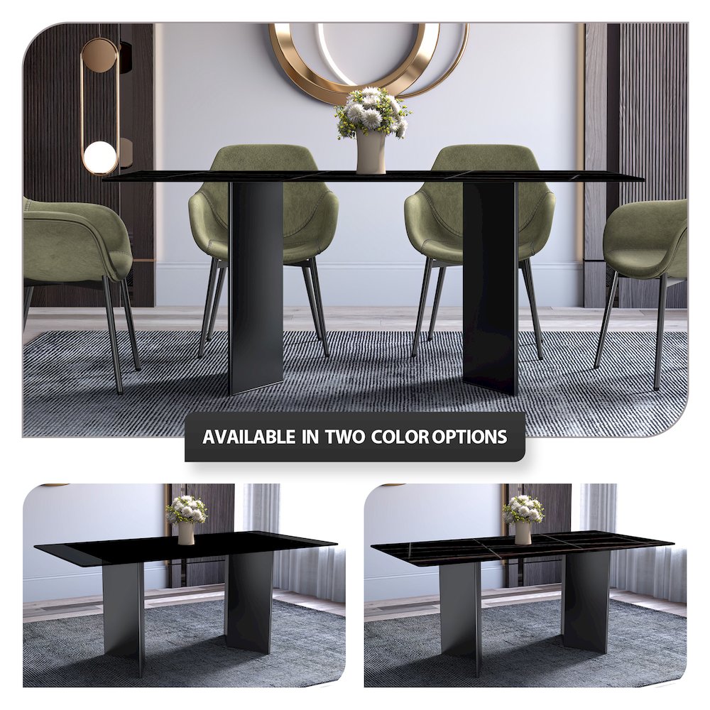 Dining Table Black Stainless Steel Base, With 62 Black/Gold Sintered Stone Top. Picture 6