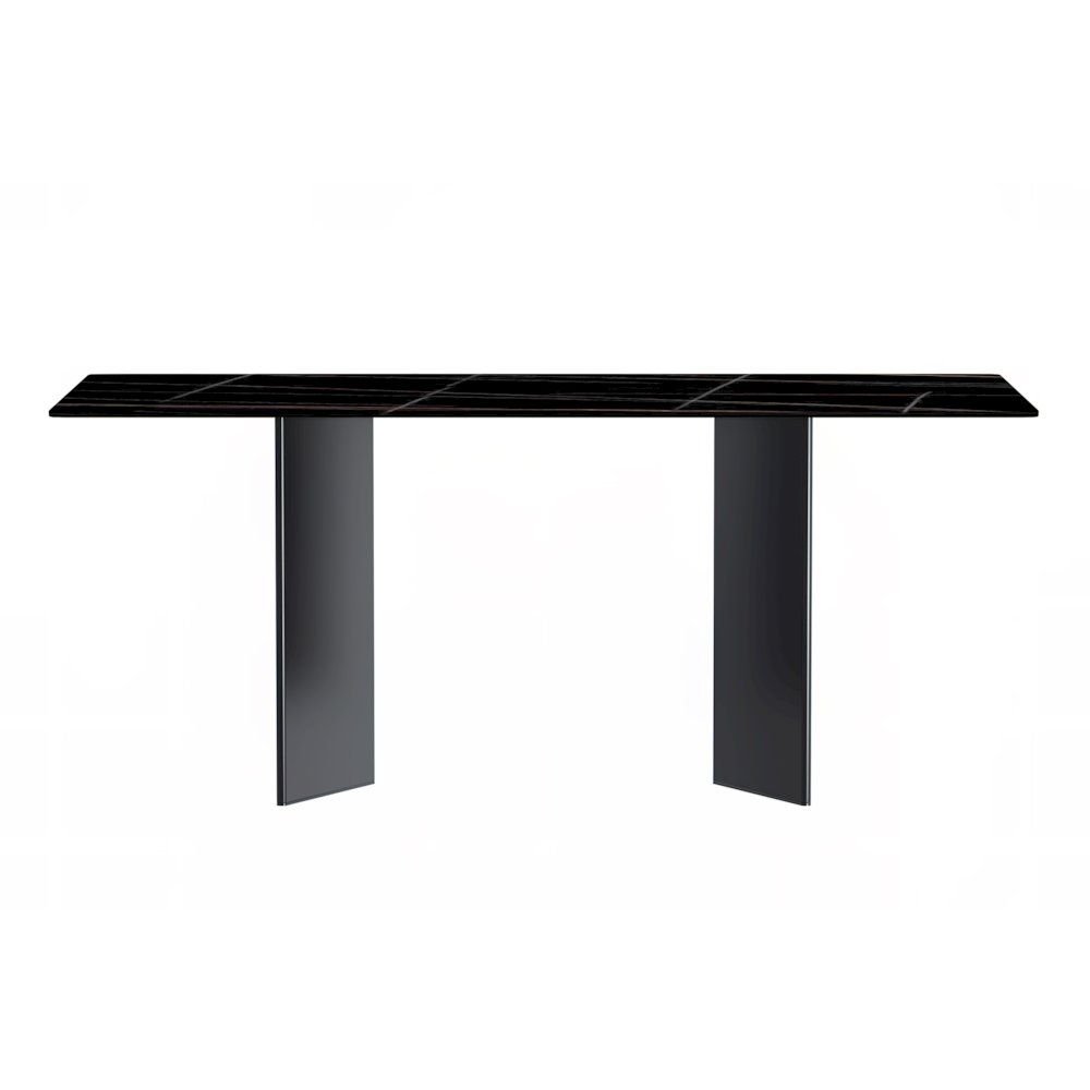 Dining Table Black Stainless Steel Base, With 62 Black/Gold Sintered Stone Top. Picture 7