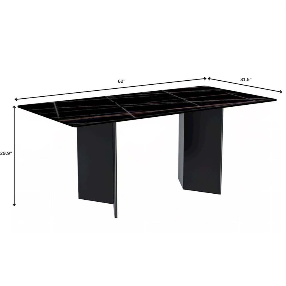 Dining Table Black Stainless Steel Base, With 62 Black/Gold Sintered Stone Top. Picture 9