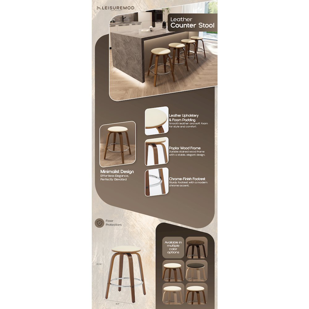 Wooden Counter Stool Pelya Collection Modern Style Walnut color in Light Taupe. Picture 29