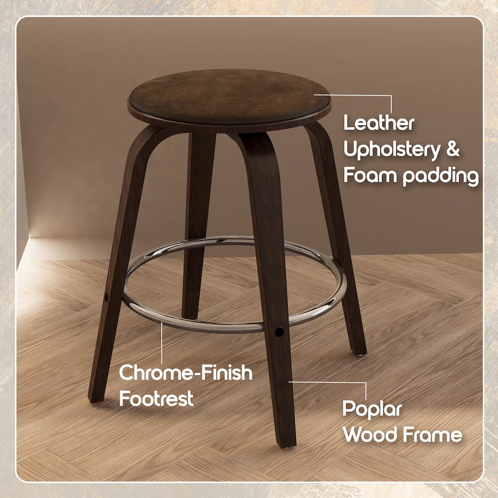 Wooden Counter Stool Pelya Collection Modern Style Walnut Glazed color in Brown. Picture 32