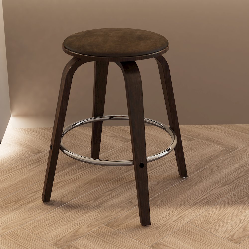 Wooden Counter Stool Pelya Collection Modern Style Walnut Glazed color in Brown. Picture 34