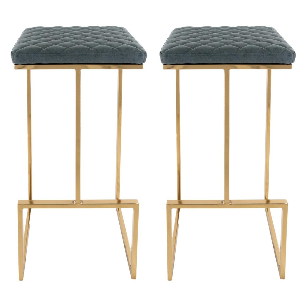 Quincy Leather Bar Stools With Gold Metal Frame Set of 2. Picture 1
