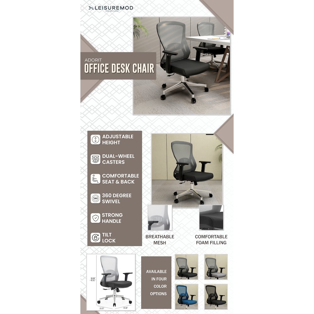 Office Adorit Series Office Task Chair In Light Grey. Picture 47