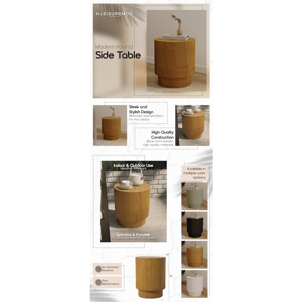 Eden Collection Fiberglass Outdoor Side Table in Wood Brown. Picture 21