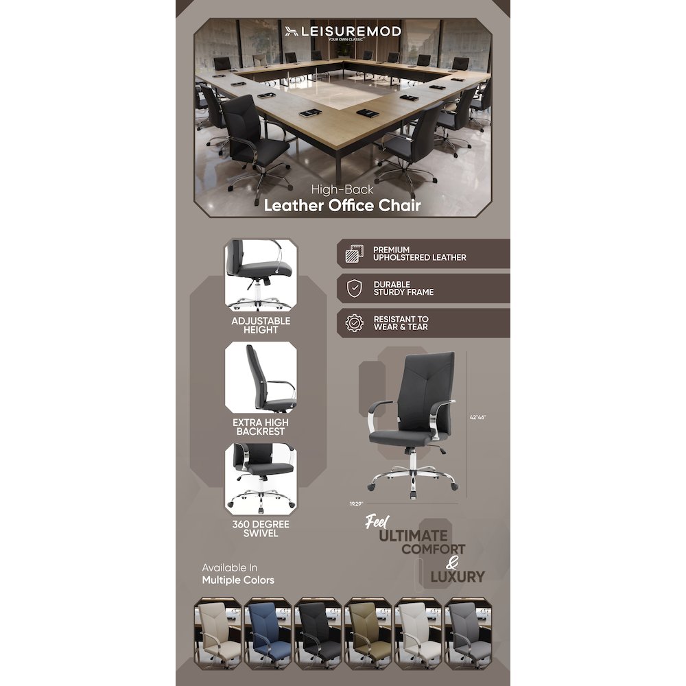 Sonora Modern High-Back Leather Office Chair. Picture 40