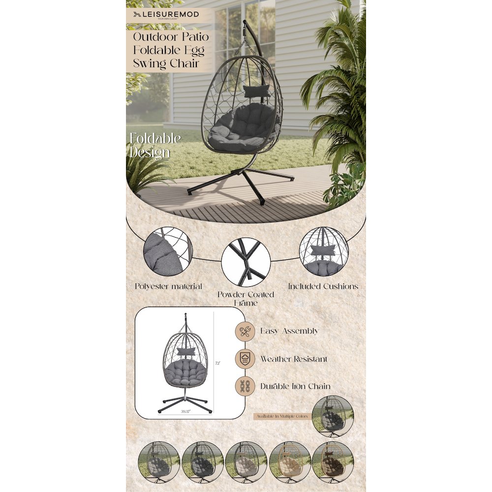 Summit Series Outdoor Egg Swing Chair In Black With CHarcoal Cushions. Picture 1