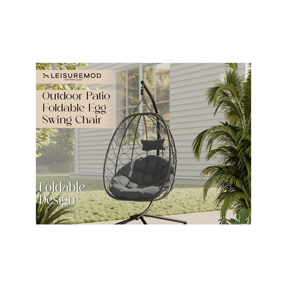 Summit Series Outdoor Egg Swing Chair In Black With CHarcoal Cushions. Picture 24