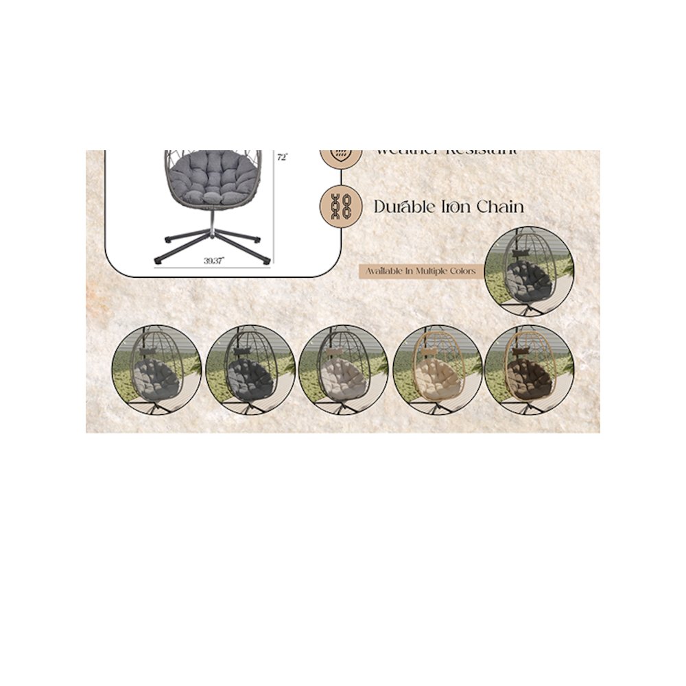 Summit Series Outdoor Egg Swing Chair In Black With CHarcoal Cushions. Picture 26